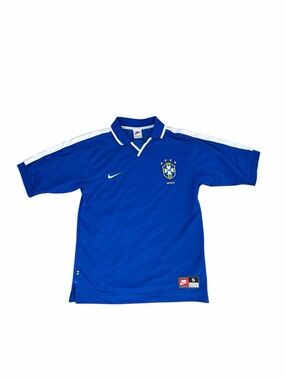 Vintage 1997 Brazil Nike Away Shirt Mens S 90s Soccer Jersey Blue National Team